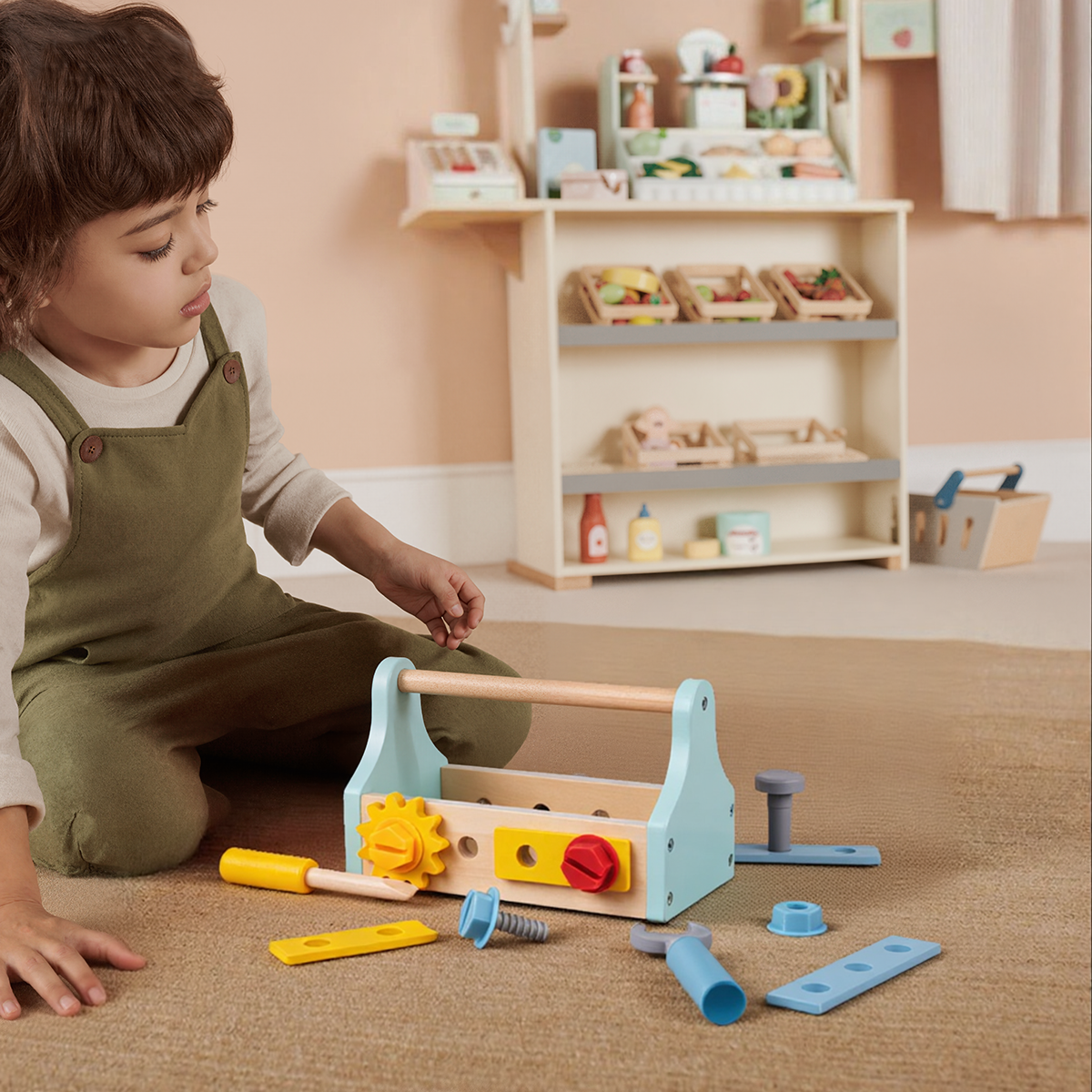 Tooky Toy Wooden Tool Box Set | Builder Playset for Kids