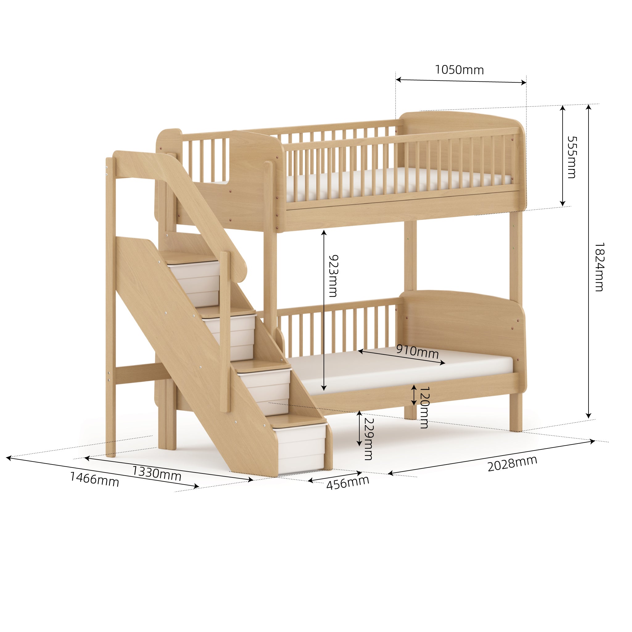 Matilda Single Bunk Bed + Storage Staircase