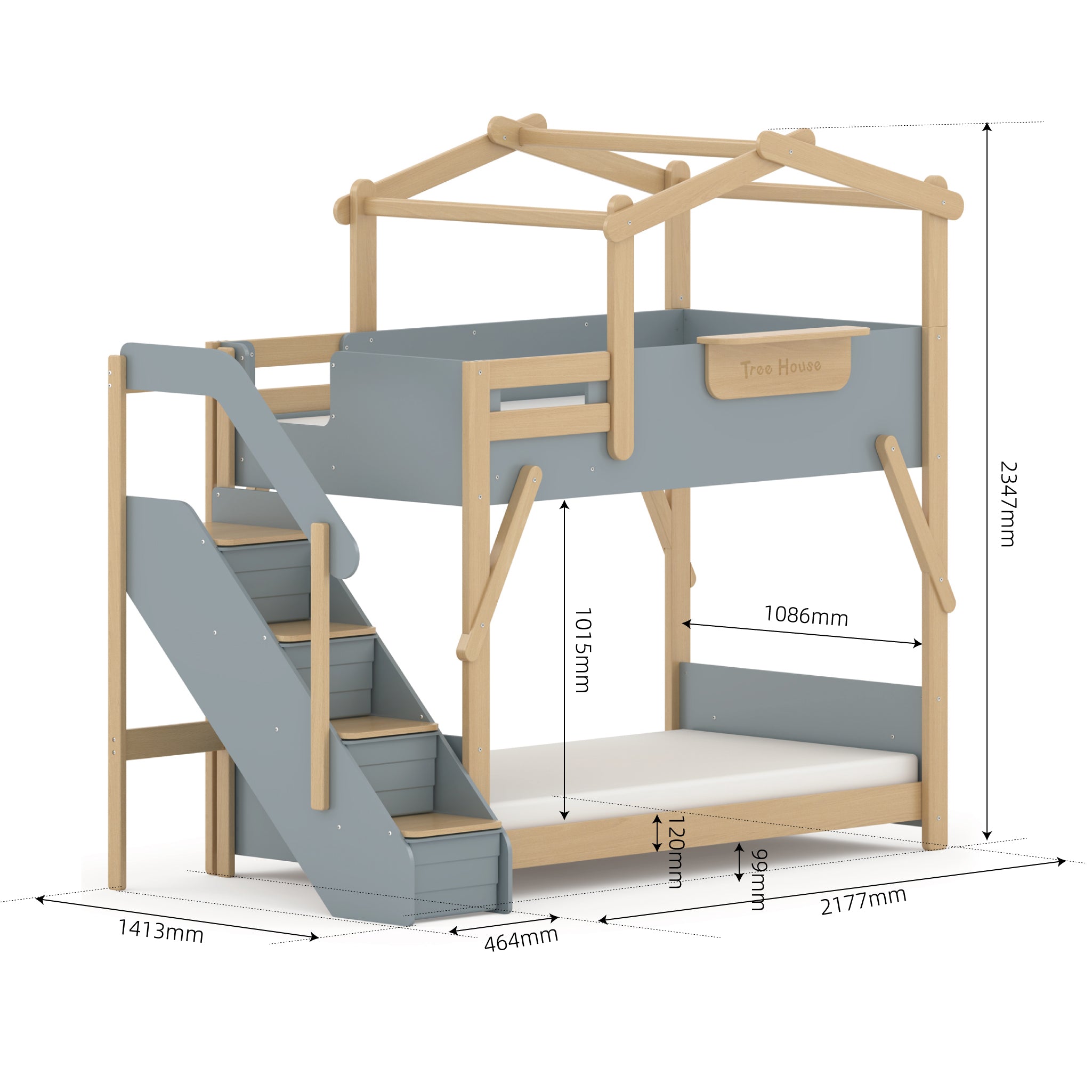 Boori Treehouse King Single Bunk Bed + Roof Frame and Storage Staircase