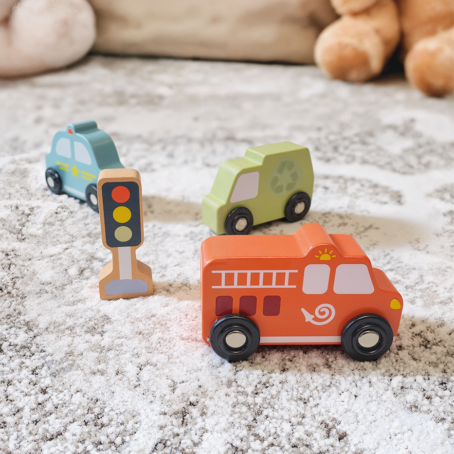 Tooky Wooden Vehicle Playset for Kids | Transportation & Road Safety Toy