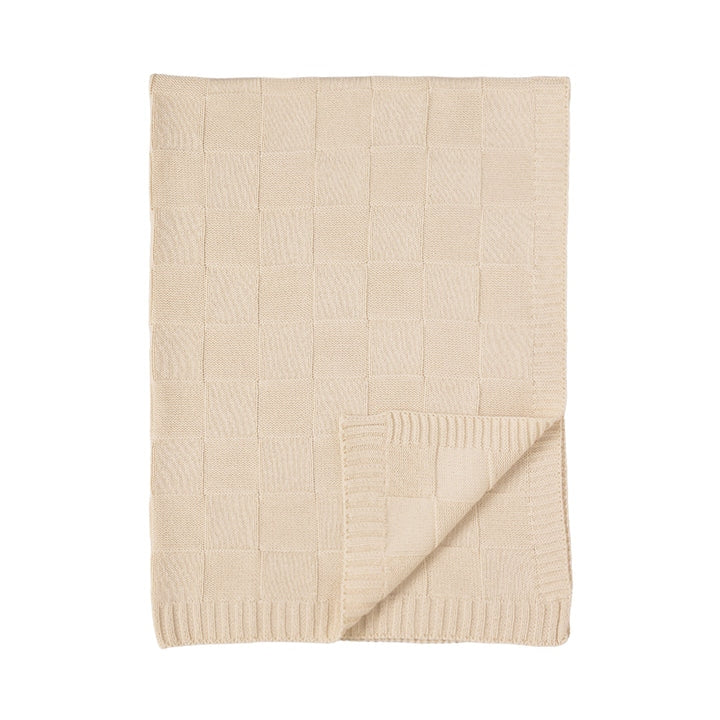 Pram Knitted Blanket - Checkered Sand