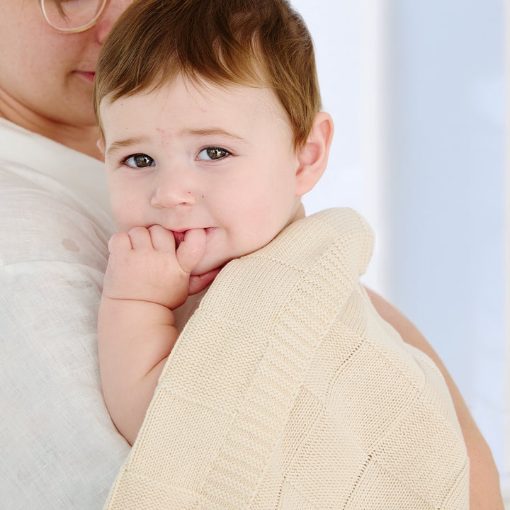 Pram Knitted Blanket - Checkered Sand