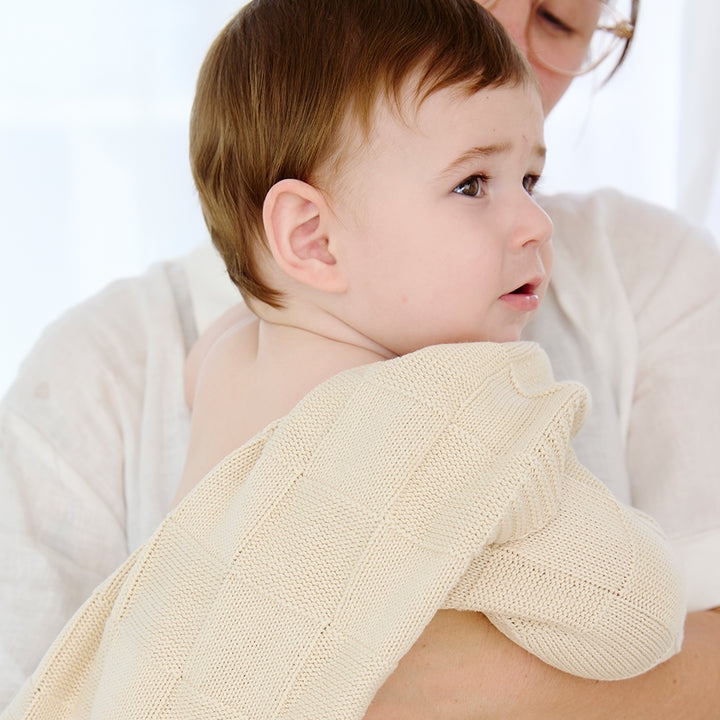 Pram Knitted Blanket - Checkered Sand