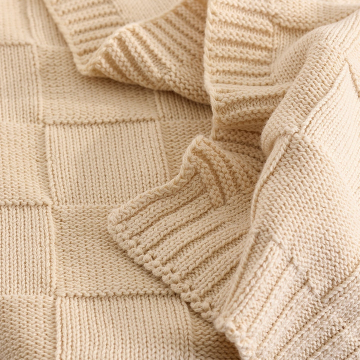 Pram Knitted Blanket - Checkered Sand