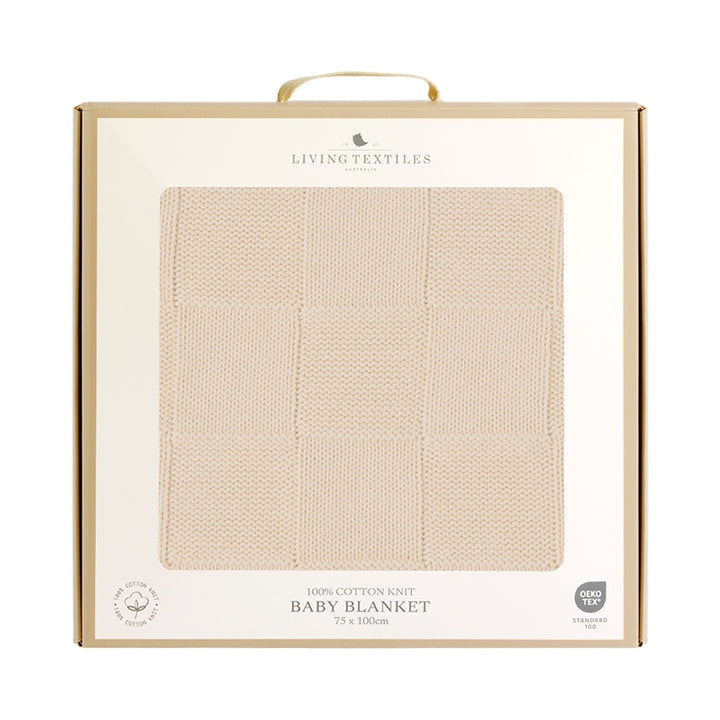 Pram Knitted Blanket - Checkered Sand
