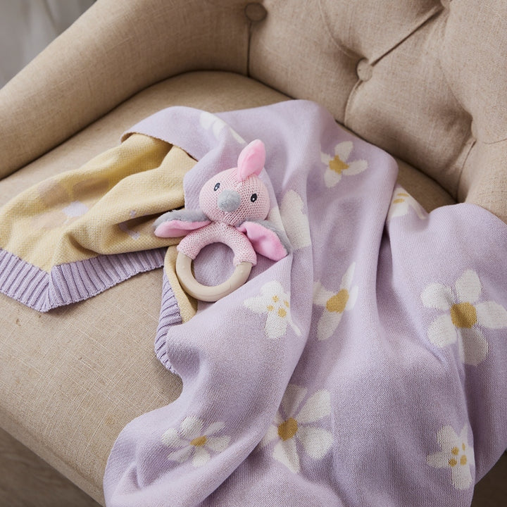 Pram Knitted Blanket - Lilac Daisy Dreams