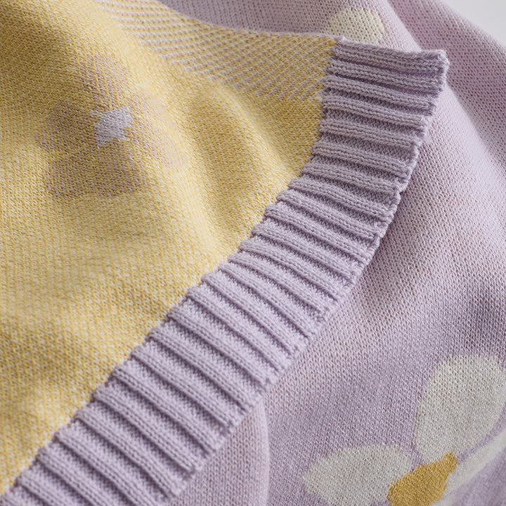 Pram Knitted Blanket - Lilac Daisy Dreams