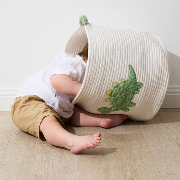 Cotton Rope Embroidered Hamper - Dinosaur