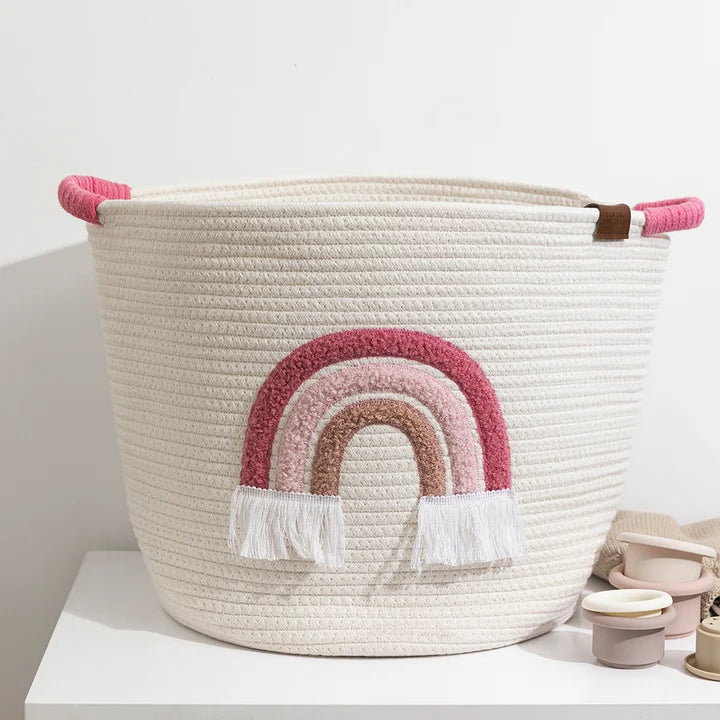 Cotton Rope Embroidered Hamper - Rainbow