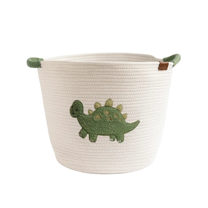 Cotton Rope Embroidered Hamper - Dinosaur