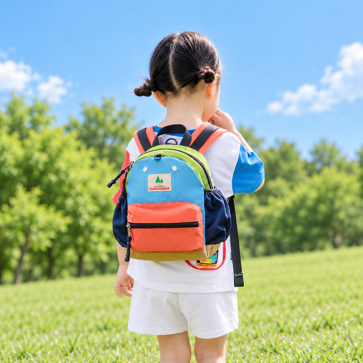 Classic Backpack (Medium) - Orange Red & Blue