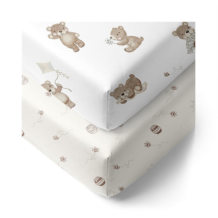 2 Pack Organic Jersey Cot Fitted Sheets - Cuddly Bear