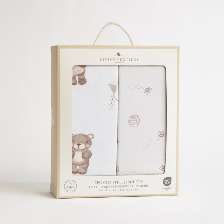 2 Pack Organic Jersey Cot Fitted Sheets - Cuddly Bear