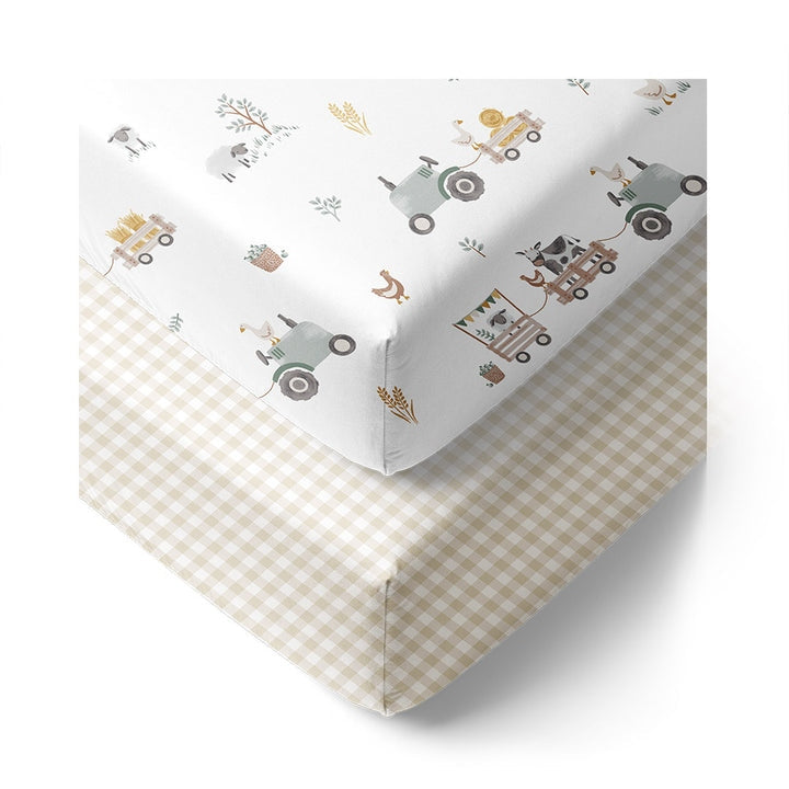 2 Pack Organic Cot Fitted Sheet - Tractor Ride