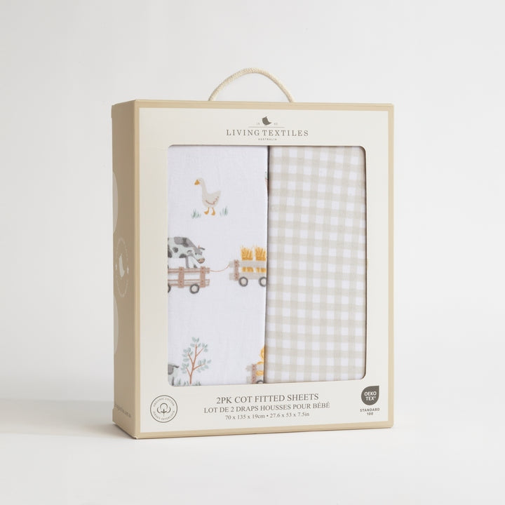2 Pack Organic Cot Fitted Sheet - Tractor Ride