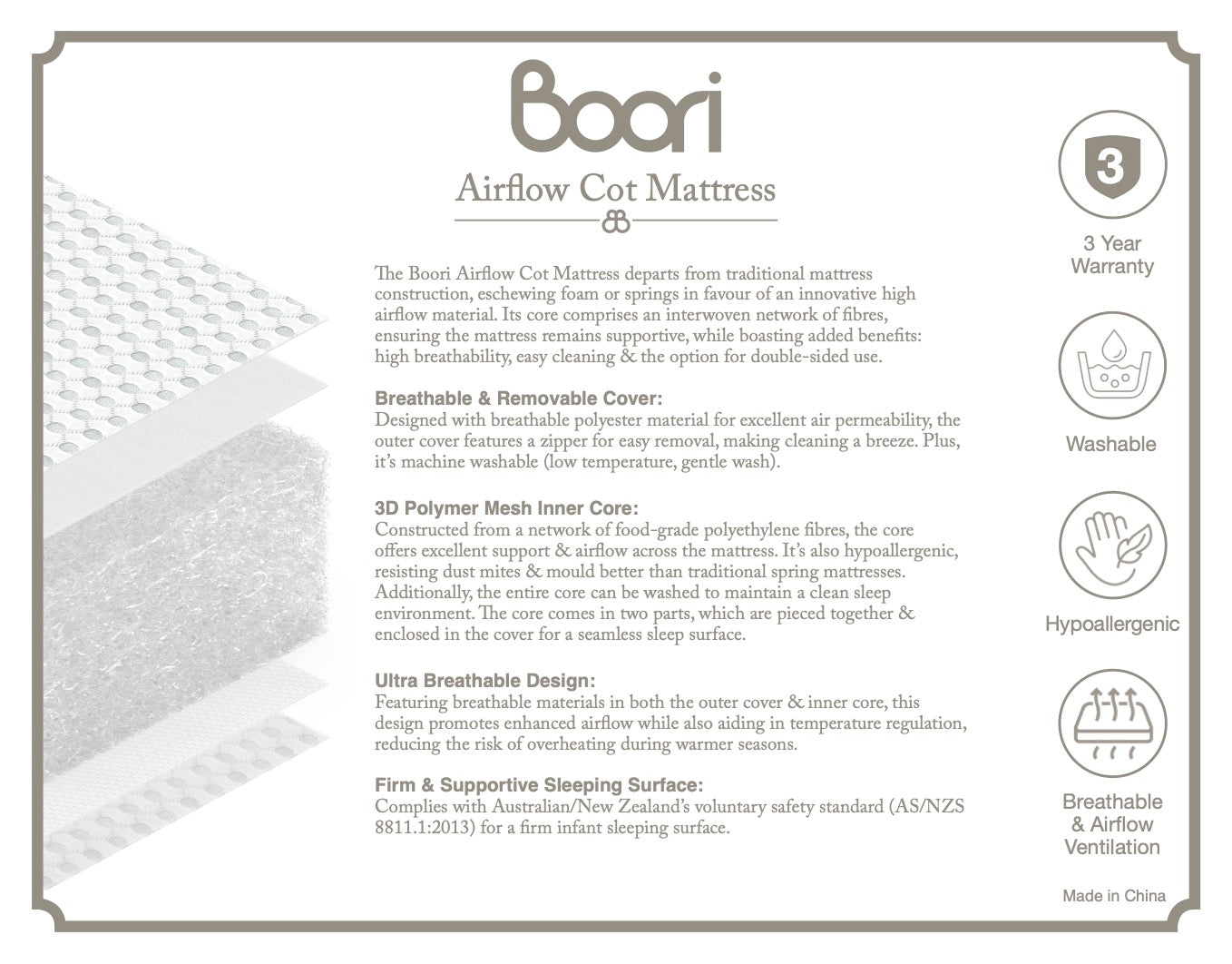 Boori Airflow Oval Cot Mattress 119 x 64 x 11cm