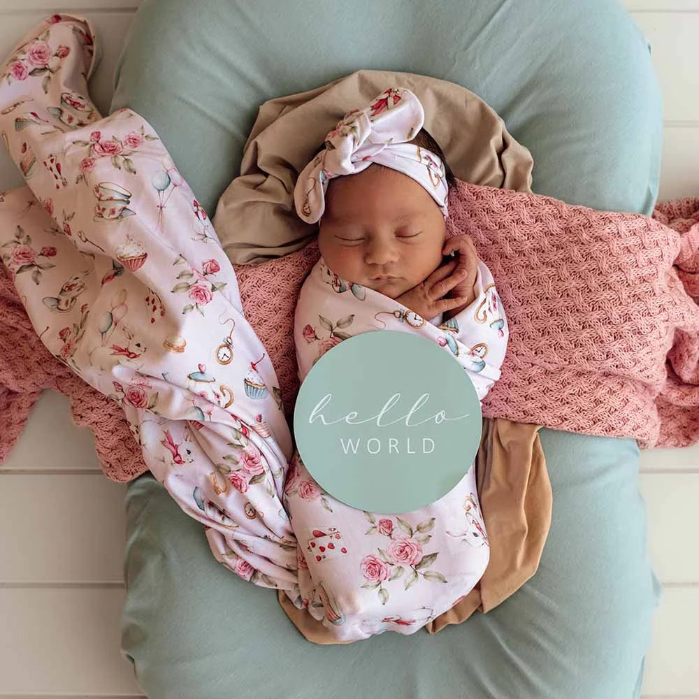 Alice’s Tea Party Organic Jersey Wrap & Topknot Set