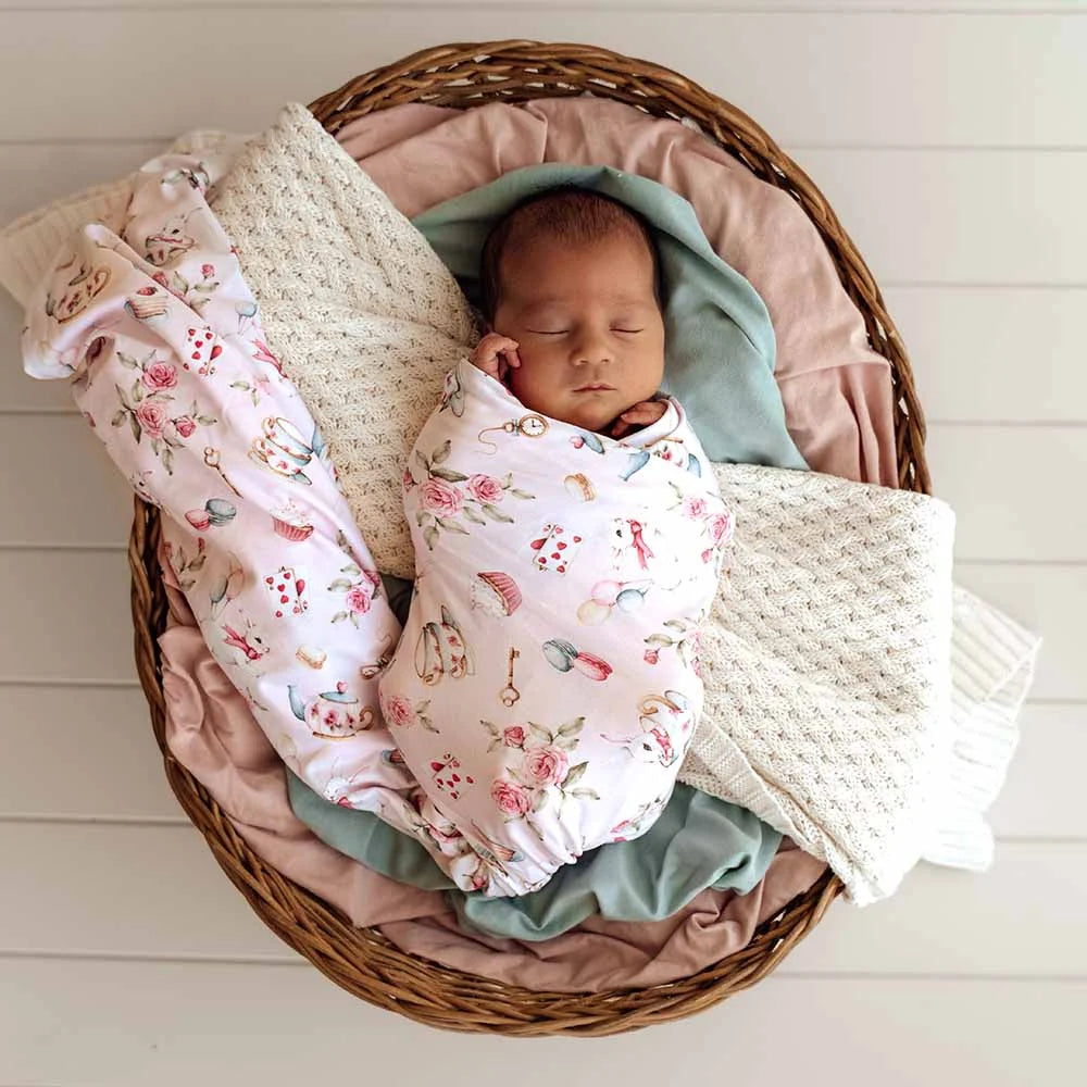 Alice’s Tea Party Organic Jersey Wrap & Topknot Set