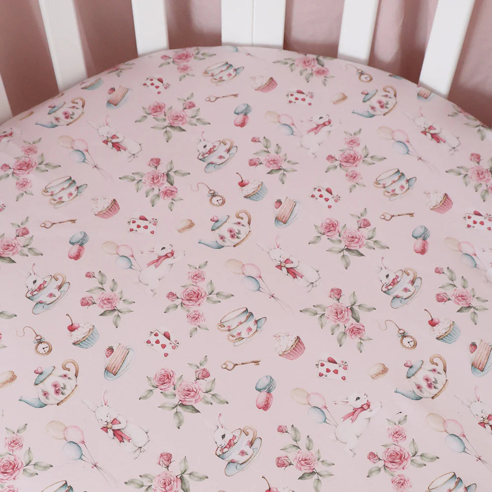 Snuggle Hunny Cot Fitted Sheet - Alice's Tea Party