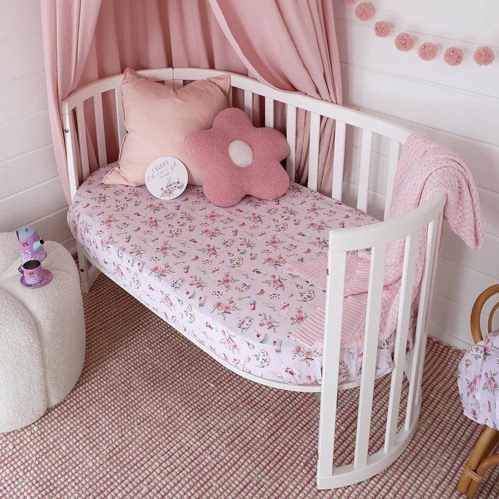 Snuggle Hunny Cot Fitted Sheet - Alice's Tea Party