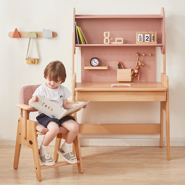 Euler Desk with Pegboard Hutch, Study Chair and Cushion Set Package