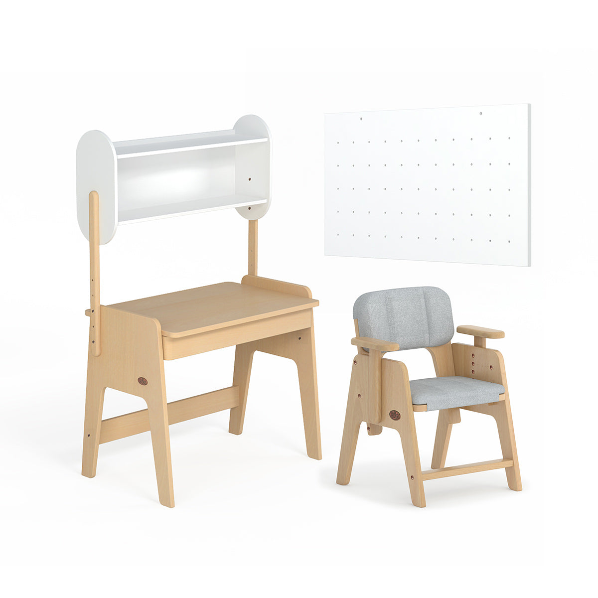 Boori Euler Desk with Pegboard Hutch, Study Chair and Cushion Set Package