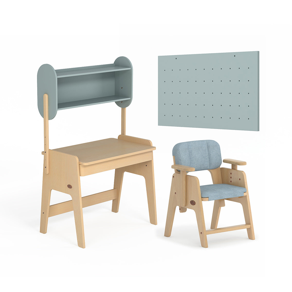Boori Euler Desk with Pegboard Hutch, Study Chair and Cushion Set Package