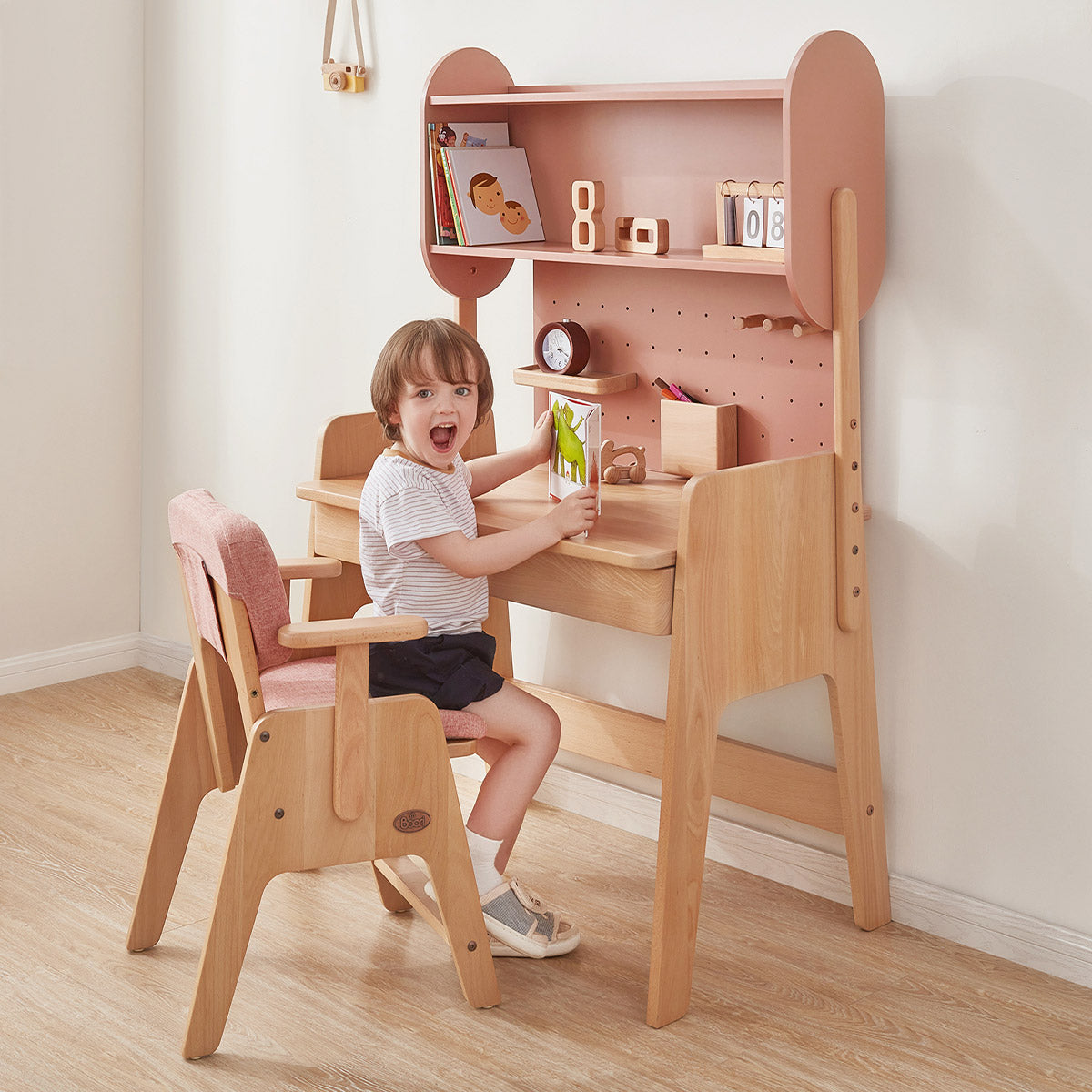 Boori Euler Desk with Pegboard Hutch, Study Chair and Cushion Set Package