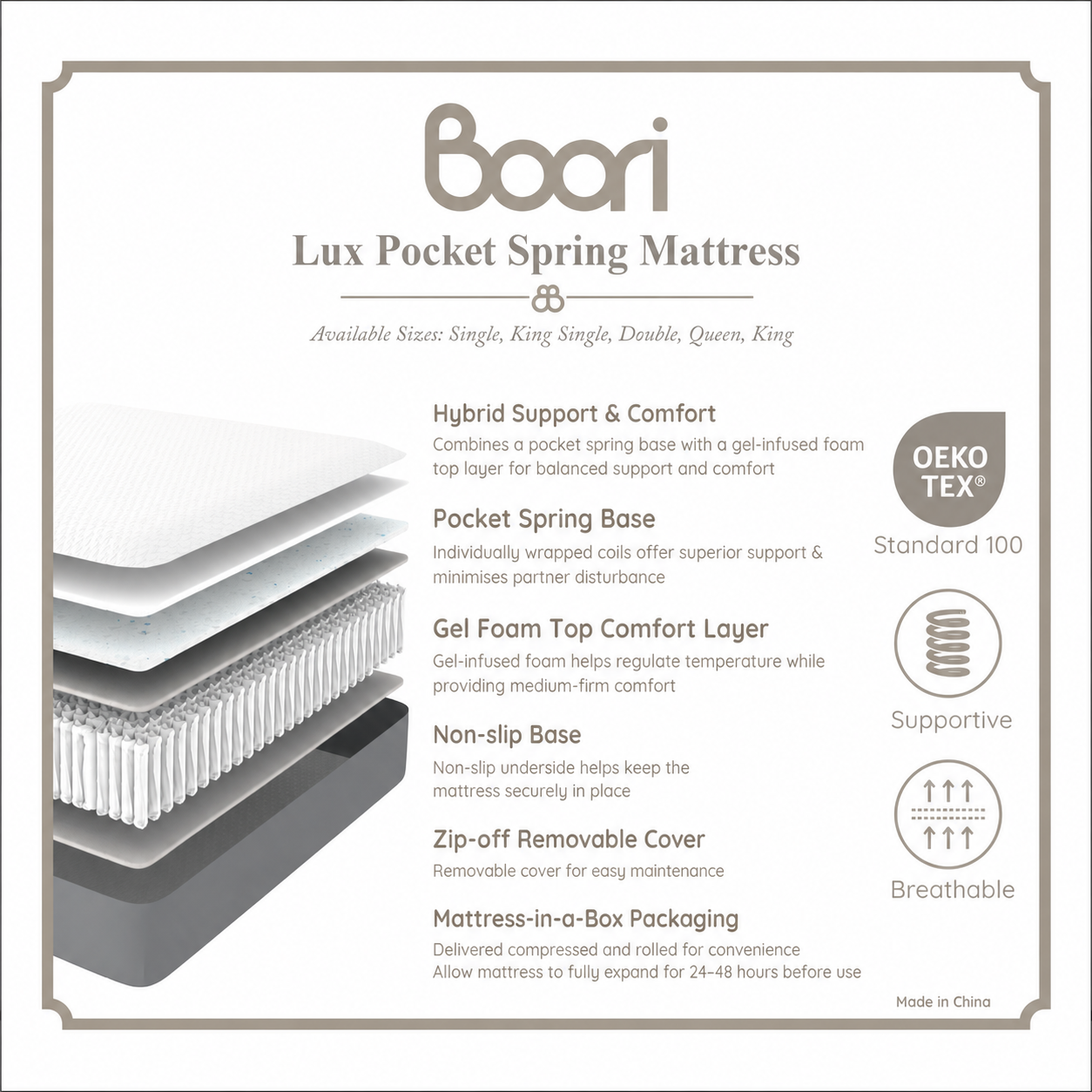 Single Lux Pocket Spring Mattress 188cm x 90cm x 26cm