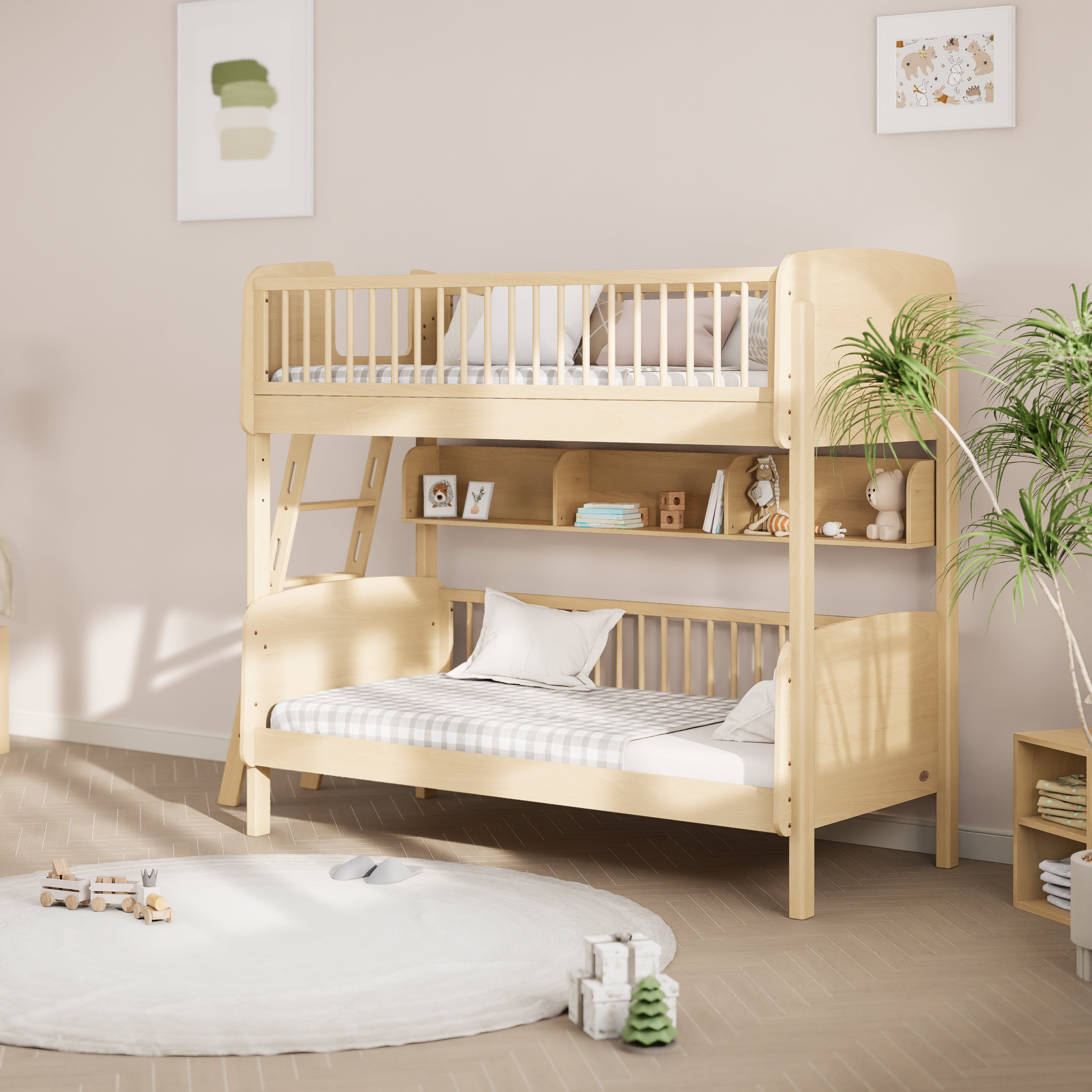 Bunk beds with big bed on bottom best sale