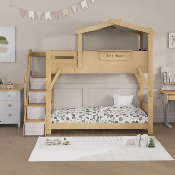 Treehouse King Single Bunk Bed + Roof Frame and Storage Staircase