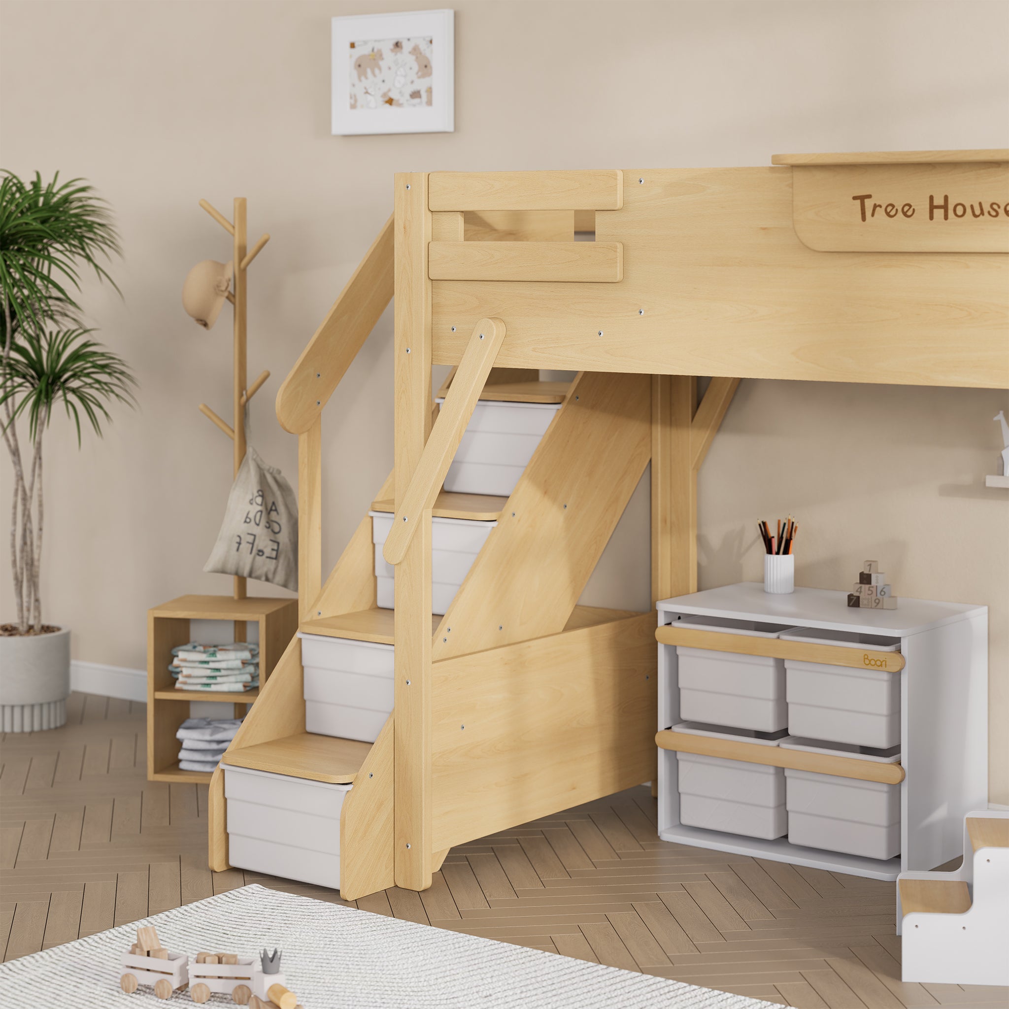 Treehouse King Single Loft + Storage Staircase