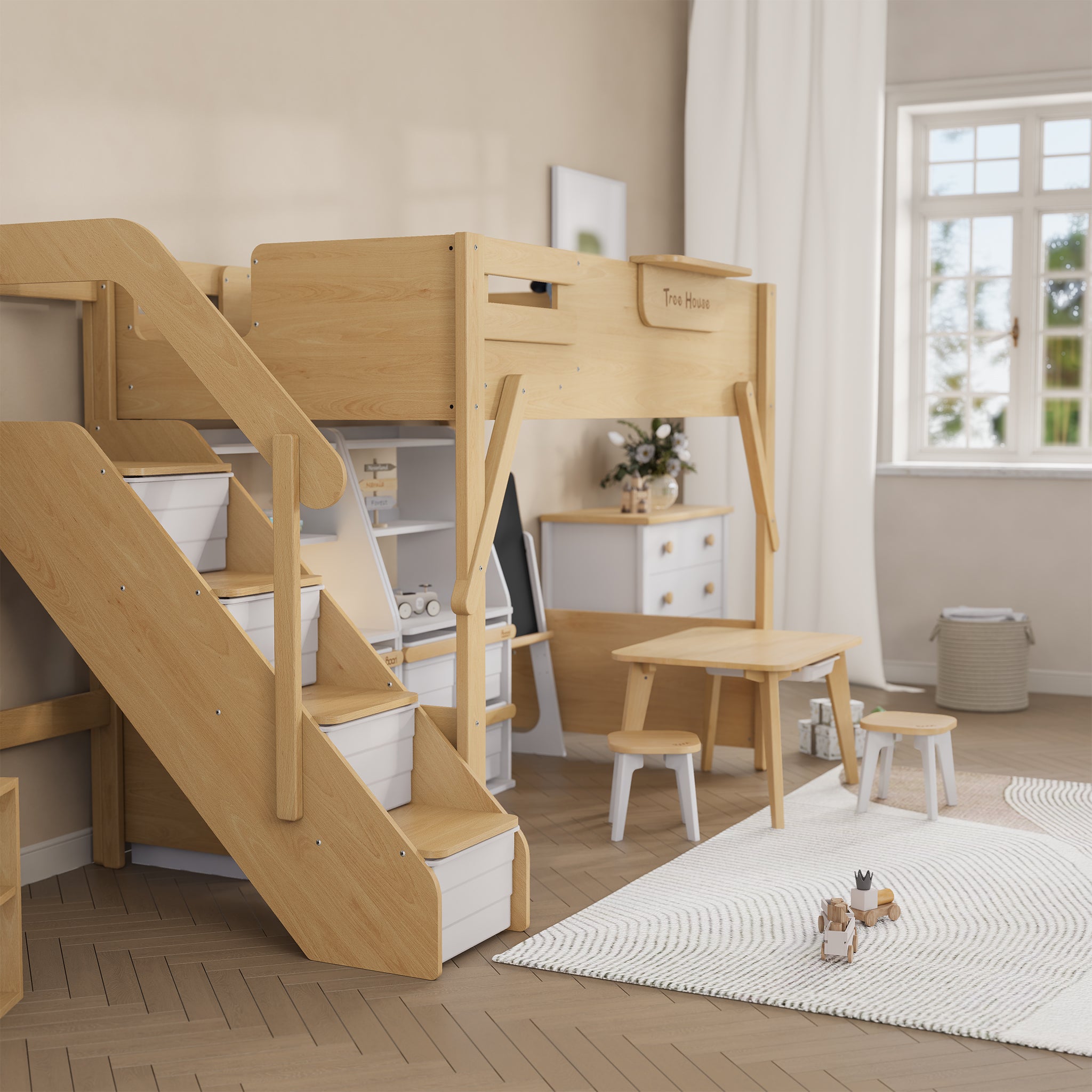 Treehouse King Single Loft + Storage Staircase