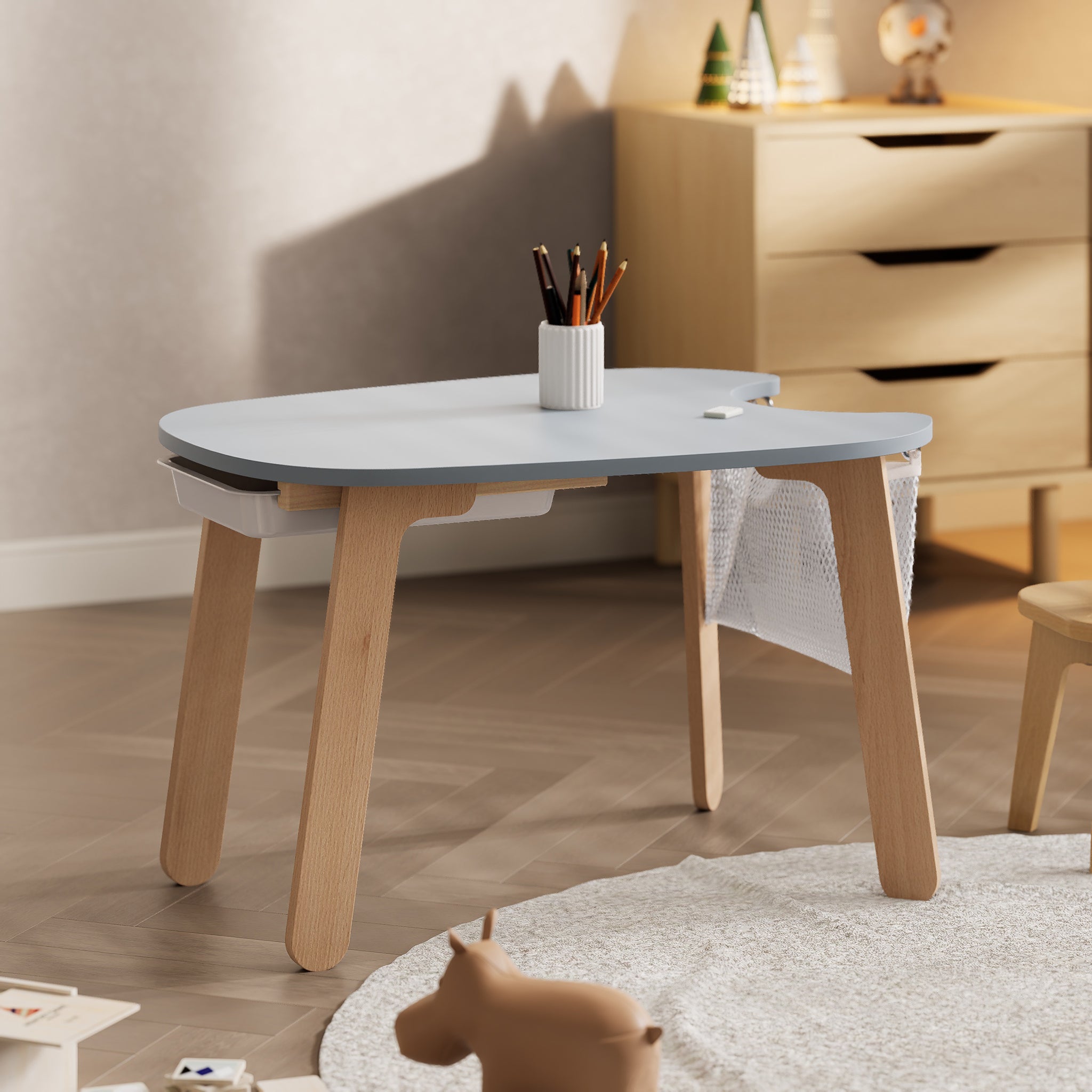 Tidy Play Table for Kids | Round Play Table with Storage Net