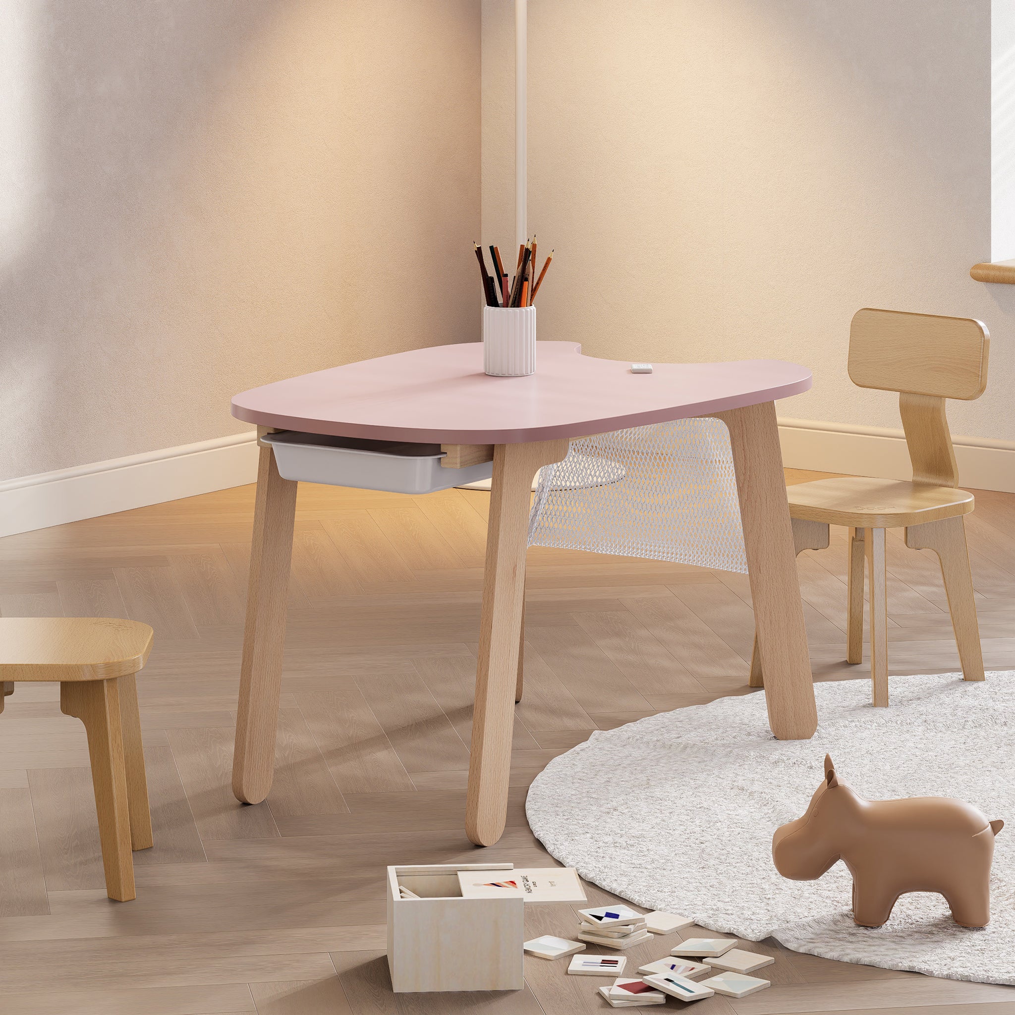 Tidy Play Table for Kids | Round Play Table with Storage Net