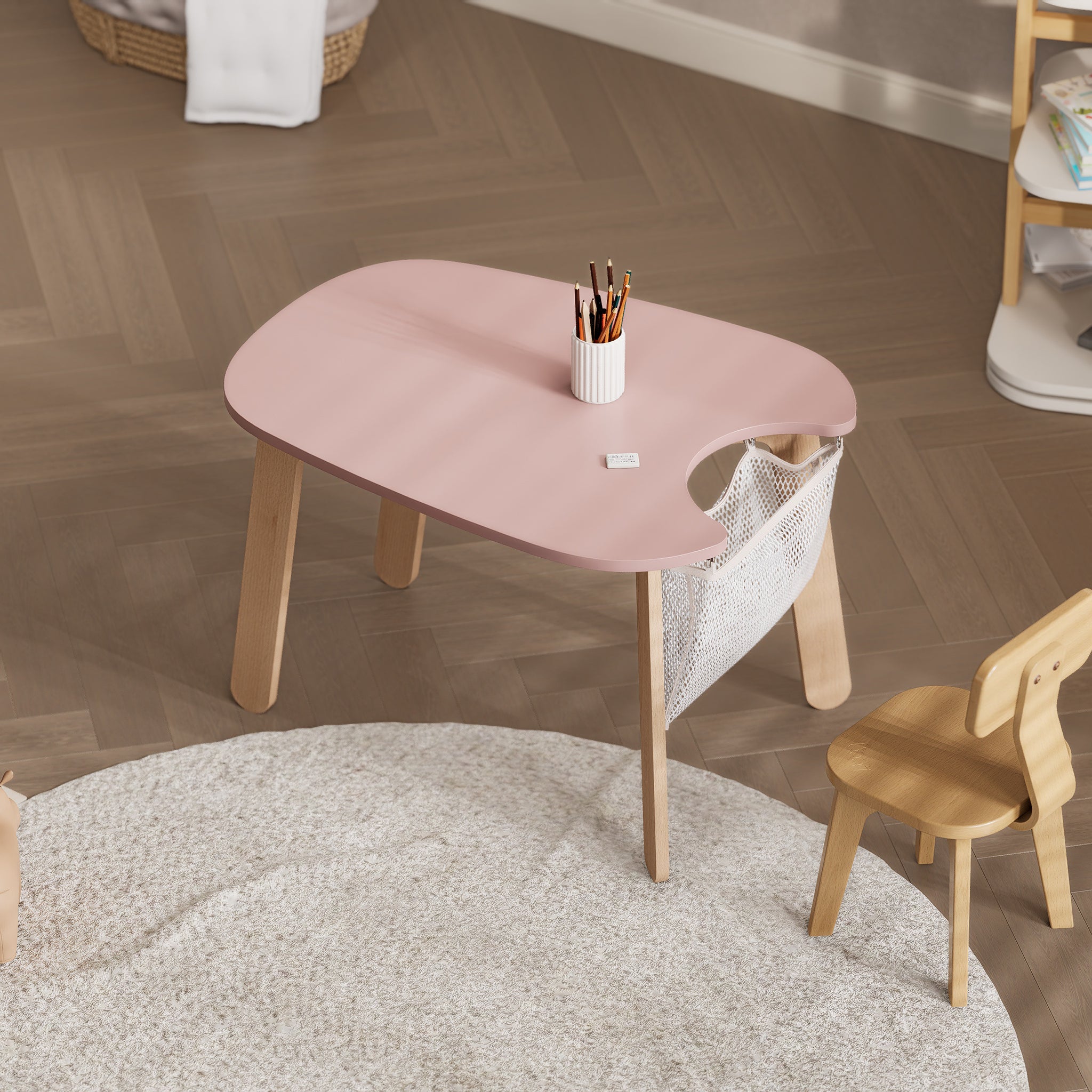 Tidy Play Table for Kids | Round Play Table with Storage Net