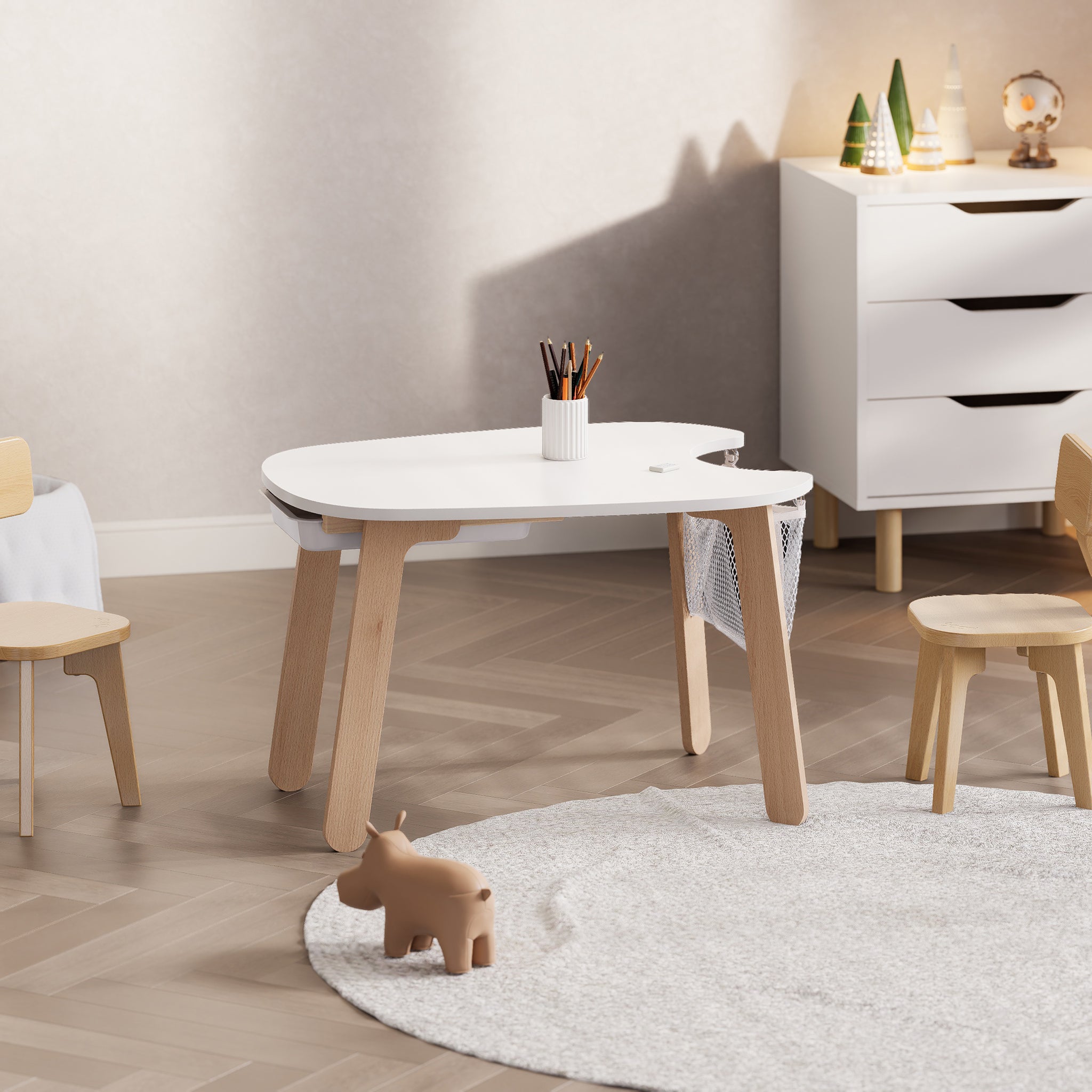 Tidy Play Table for Kids | Round Play Table with Storage Net