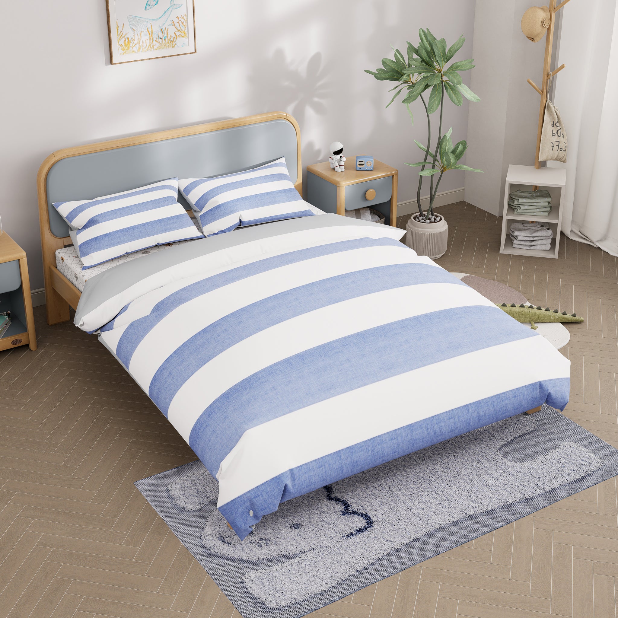 Blue Stripe Queen Quilt Cover Set