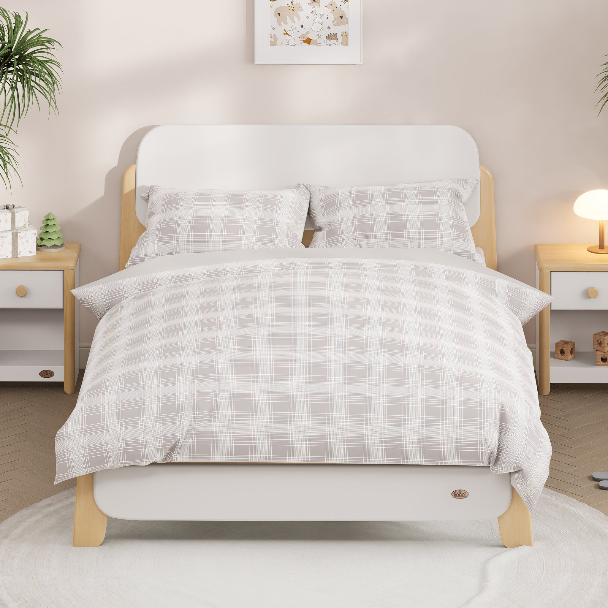 Grey Plaid Double Quilt Cover Set