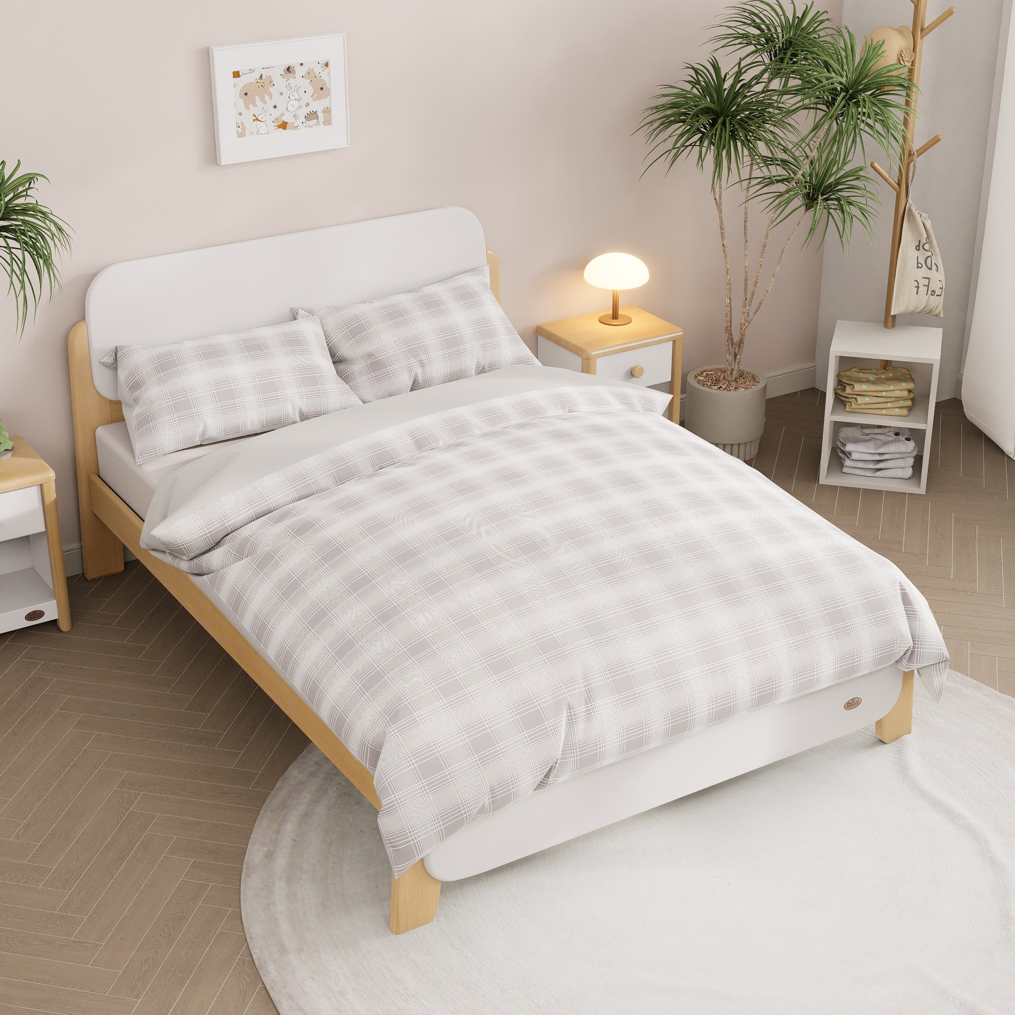 Grey Plaid Double Quilt Cover Set