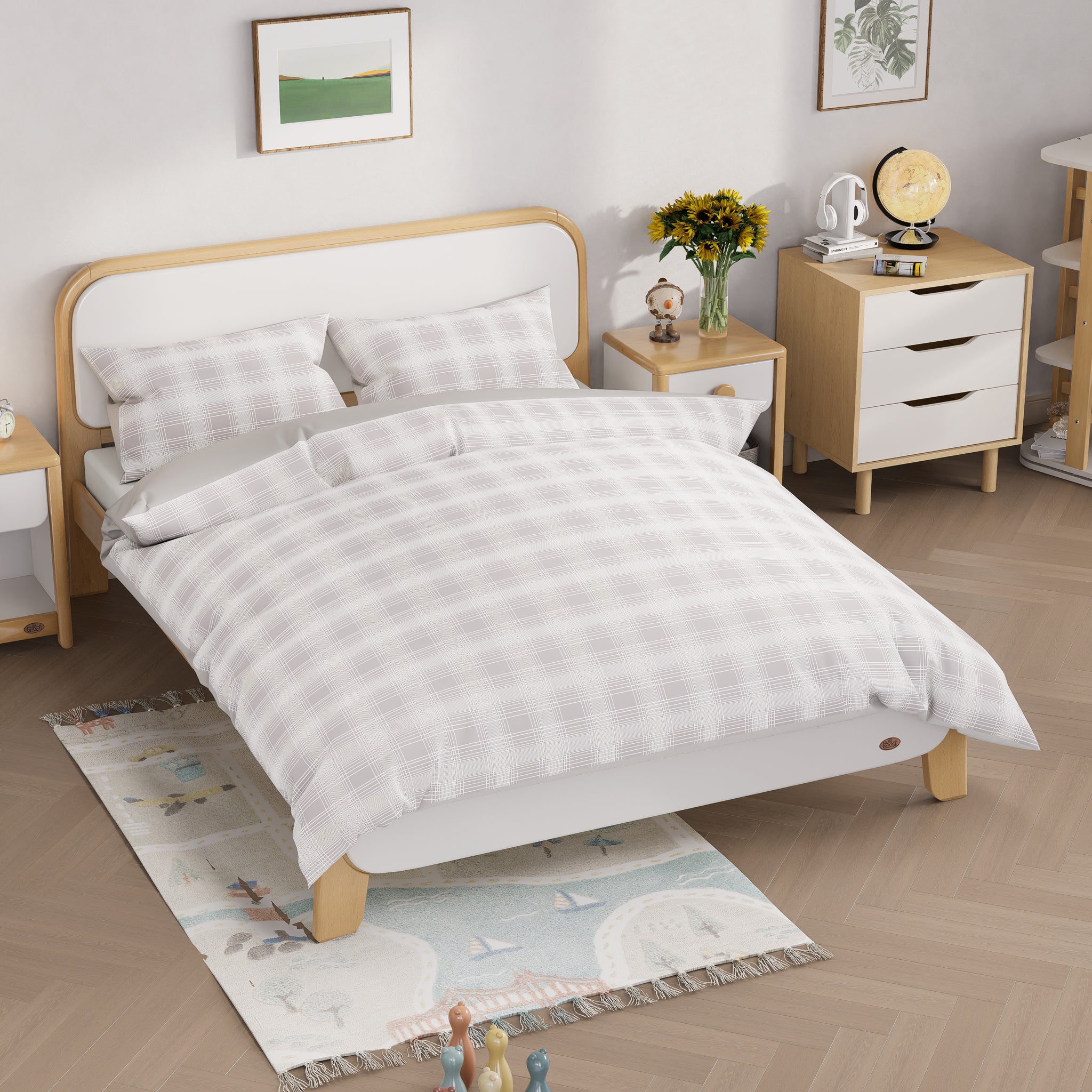 Grey Plaid Queen Quilt Cover Set