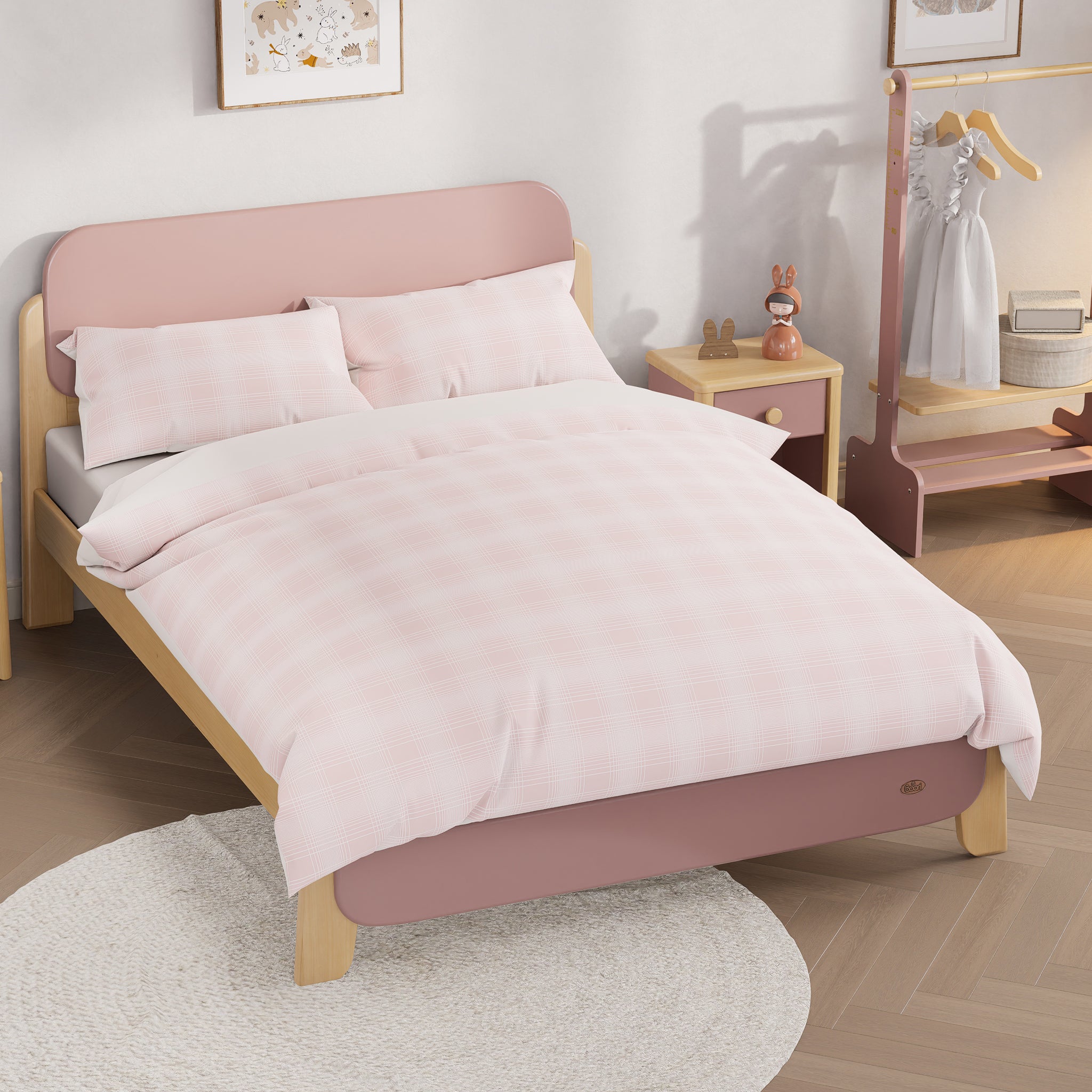 Pink Plaid Double Quilt Cover Set