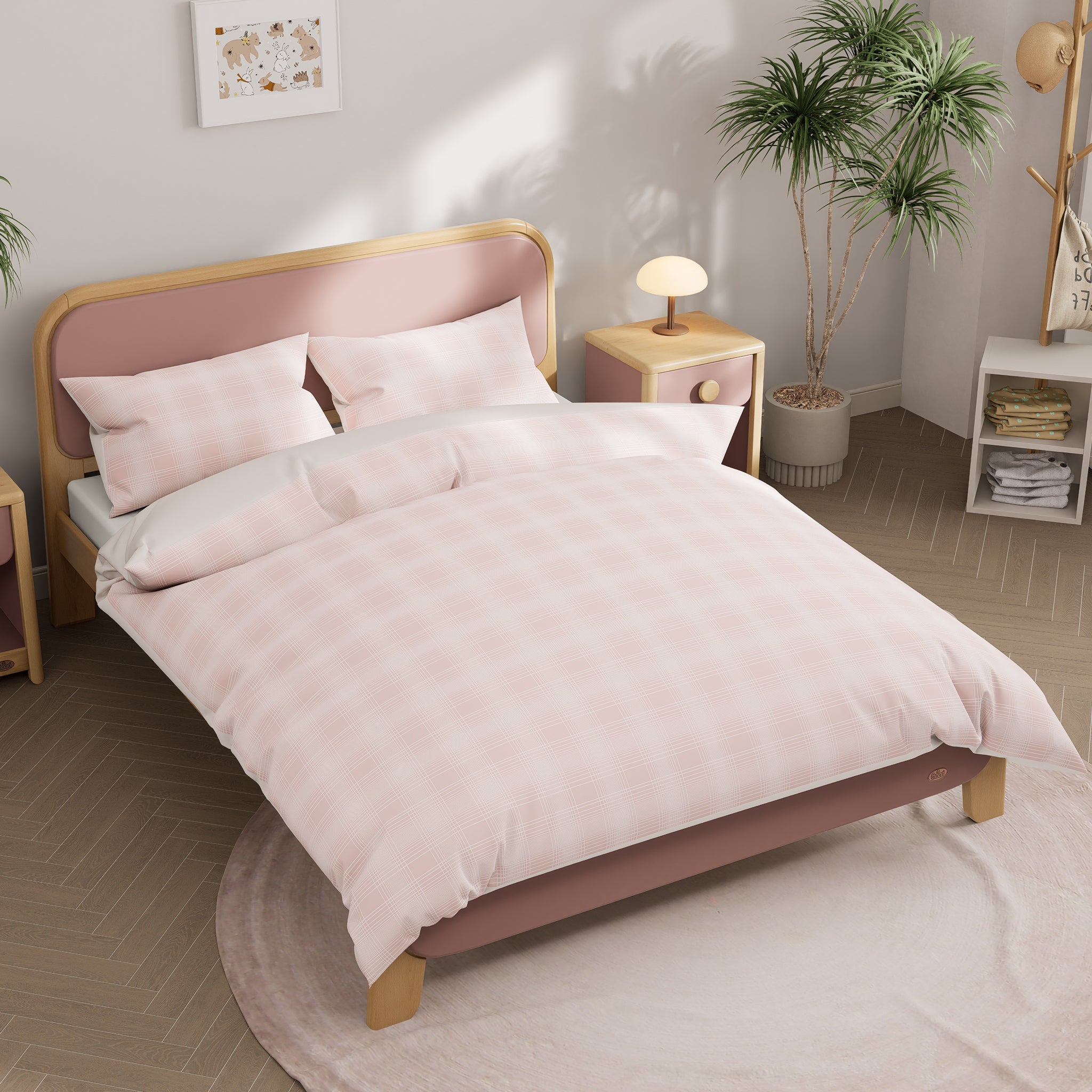 Pink Plaid Queen Quilt Cover Set