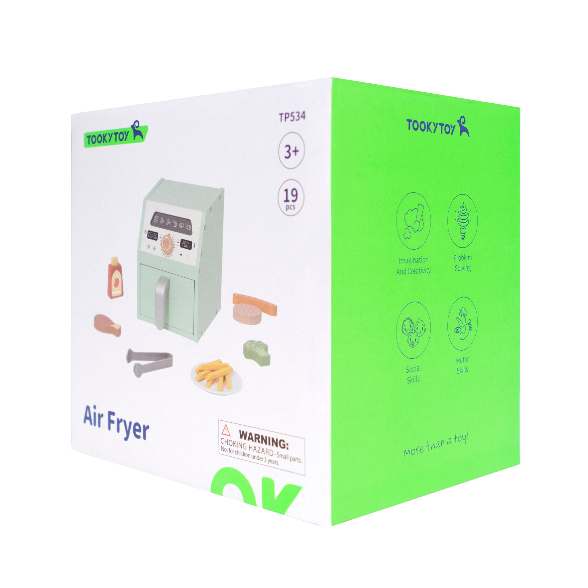 Tooky Kids Play Air Fryer Toy | Wooden Kitchen Role-Play Set