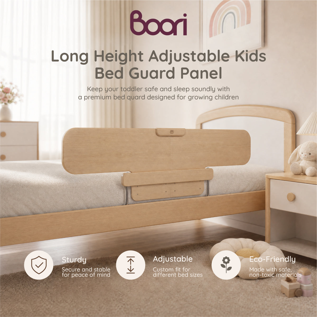 Long Height Adjustable Kids Bed Guard Panel
