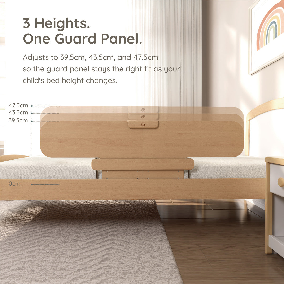 Long Height Adjustable Kids Bed Guard Panel