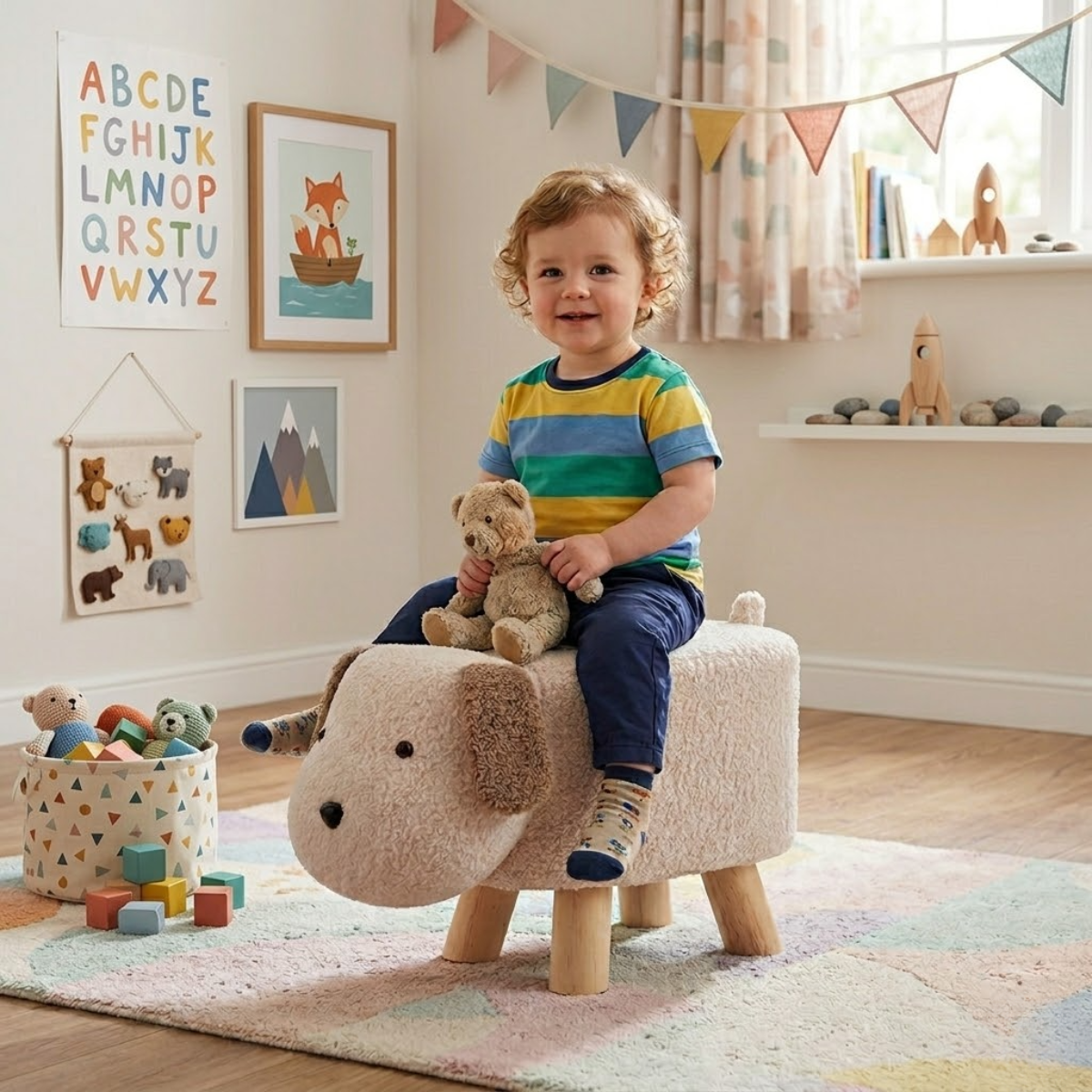 Jiggle & Giggle Puppy Bouclé Kids Stool