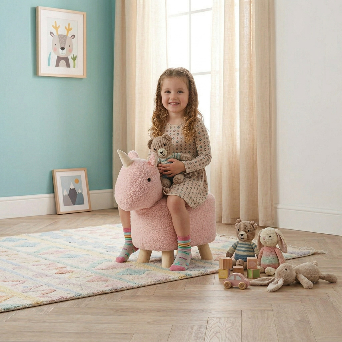 Jiggle & Giggle Unicorn Bouclé Kids Stool