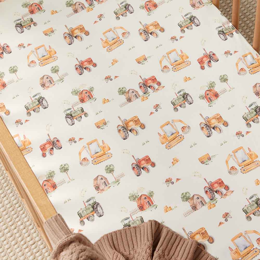 Snuggle Hunny Cot Fitted Sheet - Diggers & Tractors