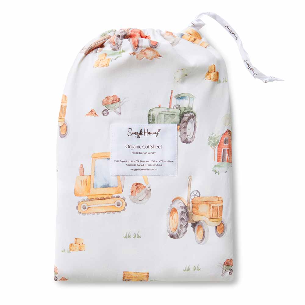 Snuggle Hunny Cot Fitted Sheet - Diggers & Tractors